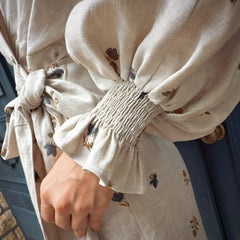 Linen-Blend Floral Wrap Mini Dress – Oatmeal