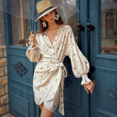 Linen-Blend Floral Wrap Mini Dress – Oatmeal