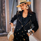 Cropped Bomber Leather Moto Jacket – Black, Fitted, Rock-Chic