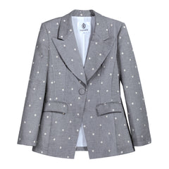 Women's 2-Piece Set Grey Polka Dot Blazer & High-Waist Shorts