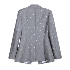 Women's 2-Piece Set Grey Polka Dot Blazer & High-Waist Shorts