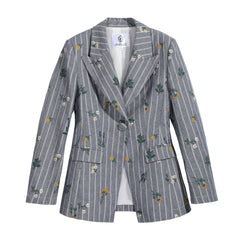 Boho Pinstripe Floral Suit Set — Blazer + Pleated Shorts