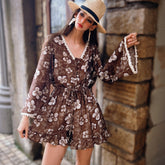 Boho Lace-Trim Bell-Sleeve Floral Romper – Cocoa