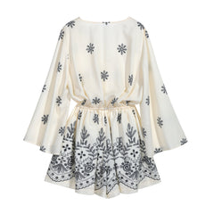 Ivory Boho Embroidered Scallop-Hem Mini Dress
