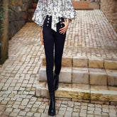 Black High-Waist Sailor Button Skinny Pants