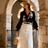 Ivory Button-Front A-Line Midi Skirt