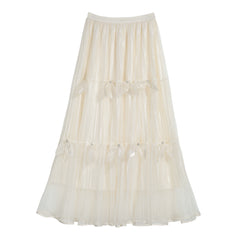 Tulle Maxi Skirt — Satin-Bow Tiered Sheer