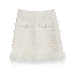 Cropped Bouclé Jacket — Feather-Cuff Crop