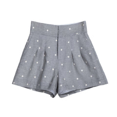 Women's 2-Piece Set Grey Polka Dot Blazer & High-Waist Shorts