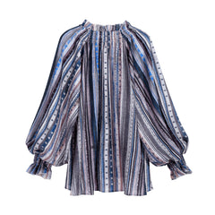 Blue Mocha Boho Stripe Balloon-Sleeve Blouse