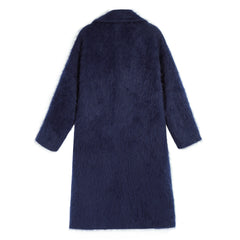 Navy Long Coat — Wool + Mohair, Double-Breasted
