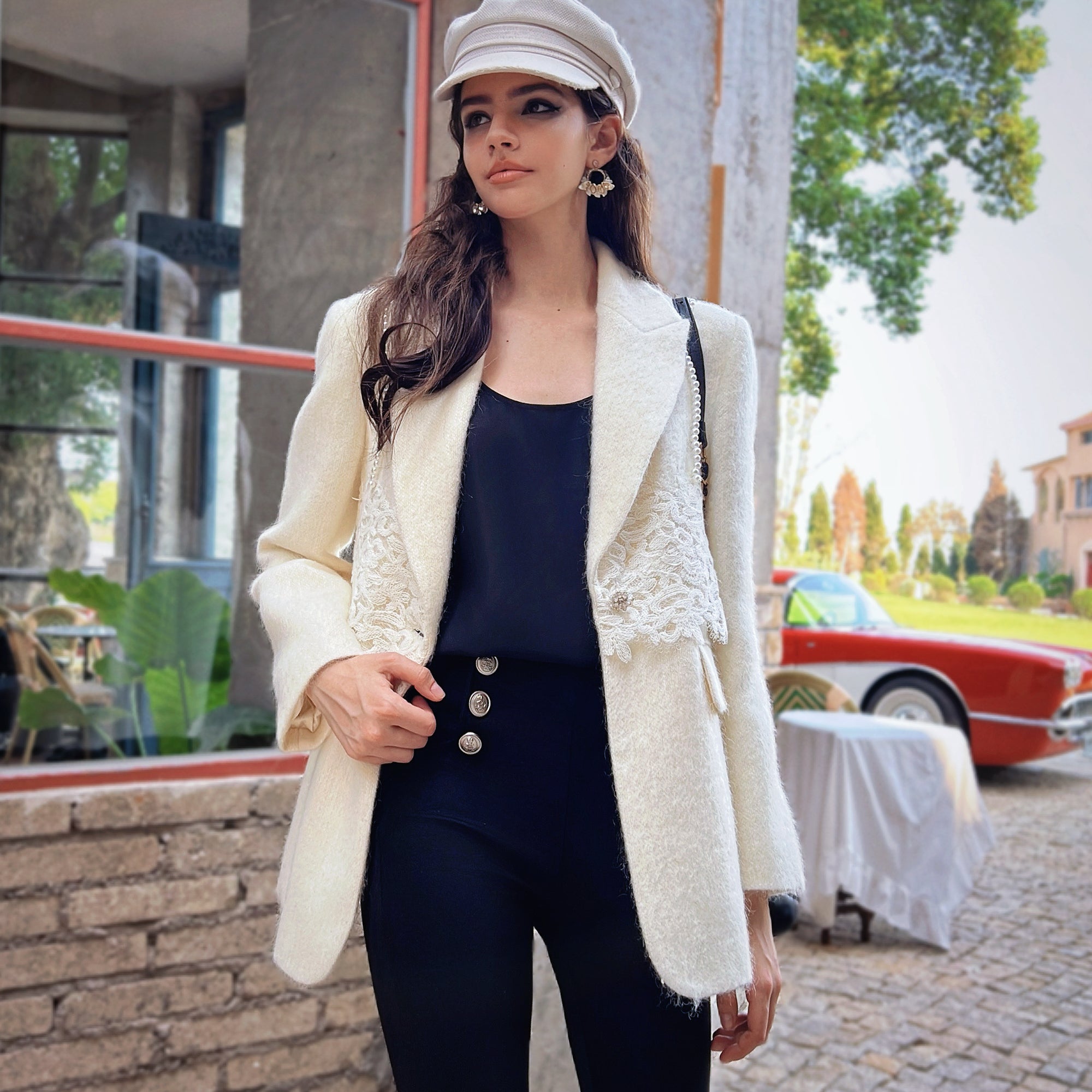 Ivory Tweed Lace-Trim Blazer - Dabuwawa