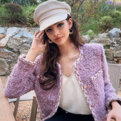 Lilac Boucle Tweed Trim Jacket with Pearl Buttons (Poly/Acrylic)