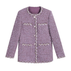 Lilac Boucle Tweed Trim Jacket with Pearl Buttons (Poly/Acrylic)