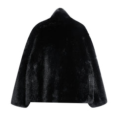 Black Plush Faux-Fur Jacket