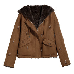 Embellished Hooded Faux-Shearling Jacket