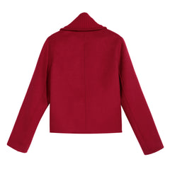 Short Jacket with Convertible Rib-Knit Scarf Collar — Red
