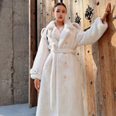 Winter White Fur Belted Coat - Dabuwawa