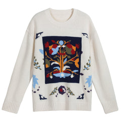 Boho Jacquard Crewneck Sweater - Dabuwawa