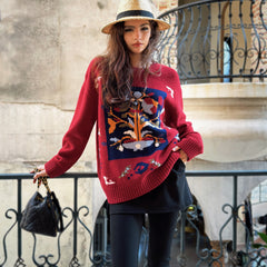 Boho Jacquard Crewneck Sweater - Dabuwawa