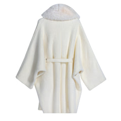A white, long robe with a fur collar.