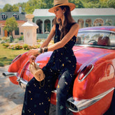 Black Floral Linen-Blend Wide-Leg Jumpsuit