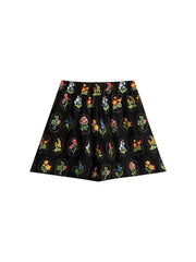 Floral Linen-Blend Boho Shorts, Elastic Waist Summer Shorts with Colorful Flower Print