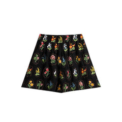 Floral Linen-Blend Boho Shorts, Elastic Waist Summer Shorts with Colorful Flower Print