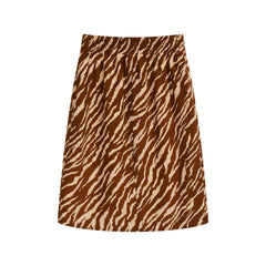 Zebra Print Wrap Skirt, Brown White, Natural-Fiber Blend, Boho Midi Skirt for Summer Outfits