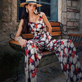 Floral Wide Leg Jumpsuit | Linen-Blend Summer Romper | Boho Sleeveless Vacation Outfit