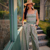 Linen-Blend Boho Wide Leg Pants in Vintage Paisley Print, High Waist Relaxed Fit Trousers