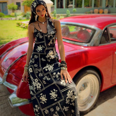 Black Floral Patchwork Maxi Dress | Spaghetti Strap Boho Summer Slip Dress