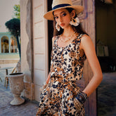 Linen Wide Leg Jumpsuit | Sleeveless Minimalist Style | Loose Fit Palazzo Culotte | Striped Summer Jumpsuit with Pockets