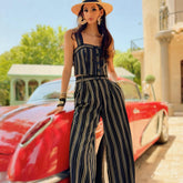 Boho Striped Crop Top, Natural-Fiber Blend Summer Bustier, Wide Strap Button Front Cropped Top