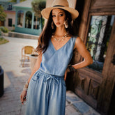 Blue Crop Top – Boho Summer Sleeveless Top With Natural Fiber Blend, Lightweight