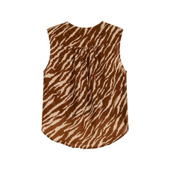 Zebra Print Sleeveless Wrap Blouse, Brown White, Natural-Fiber Blend, Boho Summer Top