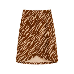 Zebra Print Wrap Skirt, Brown White, Natural-Fiber Blend, Boho Midi Skirt for Summer Outfits