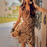 Zebra Print Wrap Skirt, Brown White, Natural-Fiber Blend, Boho Midi Skirt for Summer Outfits