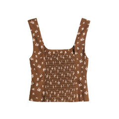 Brown Floral Bow Crop Top, Natural-Fiber Blend, Boho Summer Tank Top
