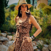 Brown Floral Bow Crop Top, Natural-Fiber Blend, Boho Summer Tank Top