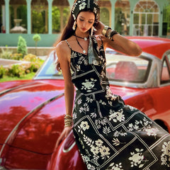 Black Floral Patchwork Maxi Dress | Spaghetti Strap Boho Summer Slip Dress