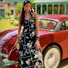 Black Floral Patchwork Maxi Dress | Spaghetti Strap Boho Summer Slip Dress