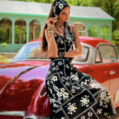 Black Floral Patchwork Maxi Dress | Spaghetti Strap Boho Summer Slip Dress