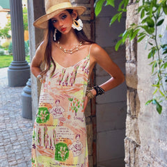 Boho Maxi Slip Dress | Printed Spaghetti Strap Summer Sundress