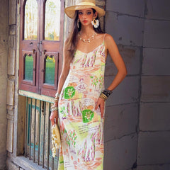 Boho Maxi Slip Dress | Printed Spaghetti Strap Summer Sundress
