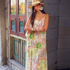 Boho Maxi Slip Dress | Printed Spaghetti Strap Summer Sundress