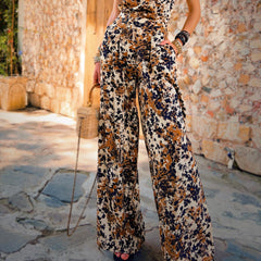 Linen Wide Leg Jumpsuit | Sleeveless Minimalist Style | Loose Fit Palazzo Culotte | Striped Summer Jumpsuit with Pockets