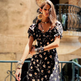Daisy Print Mini Dress - Puff Sleeve Navy Floral Summer Boho A-Line
