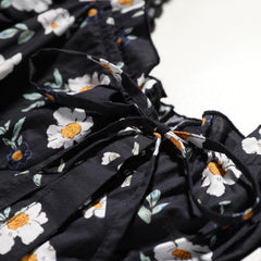 Daisy Print Mini Dress - Puff Sleeve Navy Floral Summer Boho A-Line
