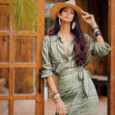 Summer wear silk skirt vibe — green paisley wrap boho skirt